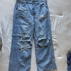 American Eagle Outfitters Blue Distressed Wide Leg Jeans